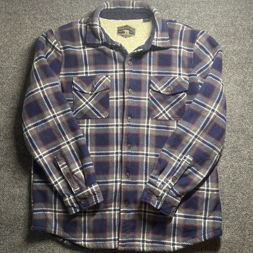 FREEDOM FOUNDRY Vintage Men's L Sherpa Lined Fleece Gray/Blue Plaid Jacket